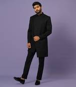 Coal black overlapped achkan