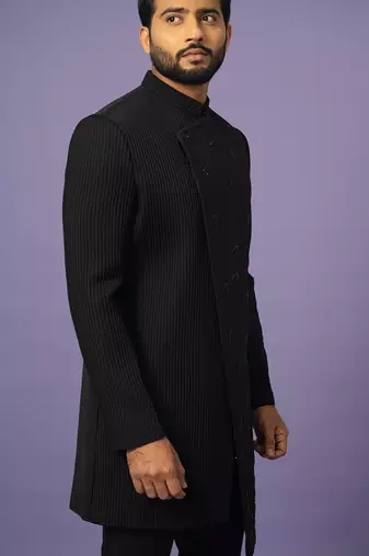 Coal black overlapped achkan
