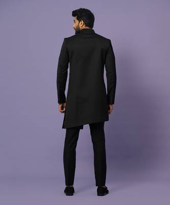 Coal black overlapped achkan 3