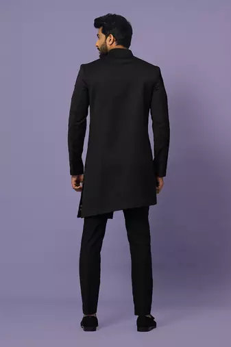 Coal black overlapped achkan