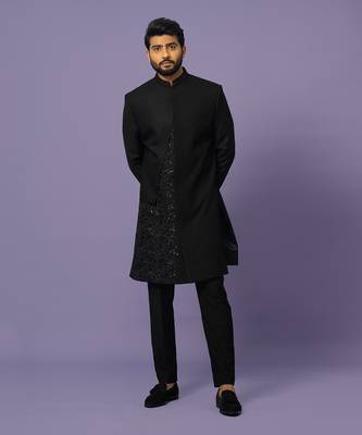 Black pintuck achkan set 1