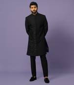 Black pintuck achkan set