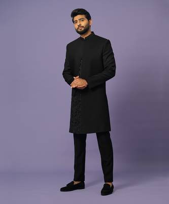 Black pintuck achkan set 2