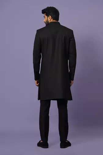 Black pintuck achkan set