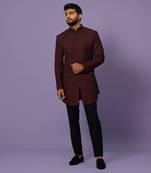 Wine mid length achkan set
