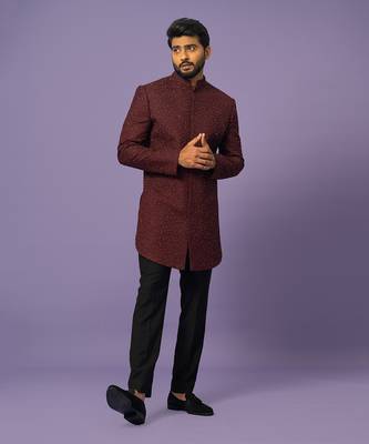 Wine mid length achkan set 2