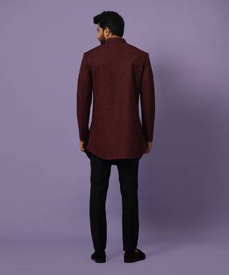 Wine mid length achkan set 5