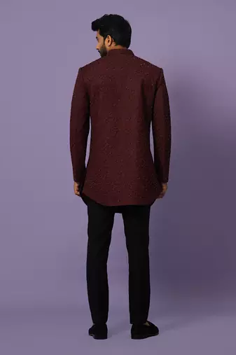 Wine mid length achkan set