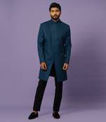 Teal pintucks achkan set