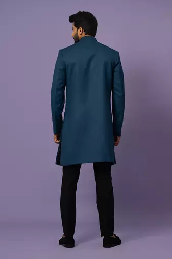 Teal pintucks achkan set