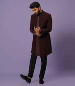 Wine panelled achkan set