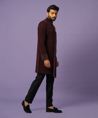 Wine panelled achkan set 2