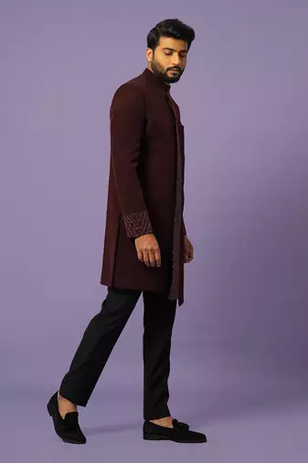 Wine panelled achkan set
