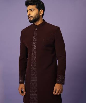 Wine panelled achkan set 3