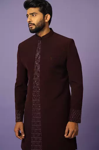 Wine panelled achkan set