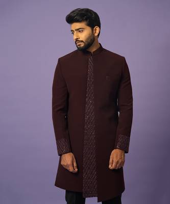 Wine panelled achkan set 4