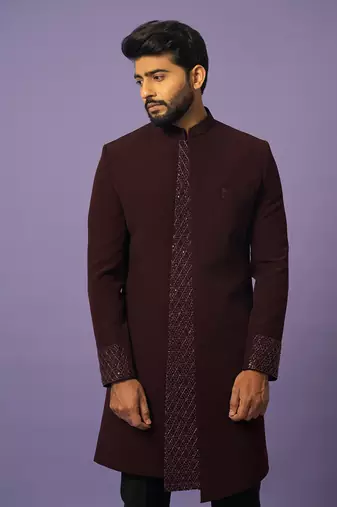 Wine panelled achkan set