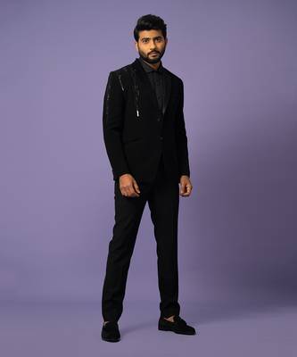 Satin lapel suit set 1