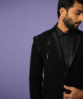 Satin lapel suit set 4