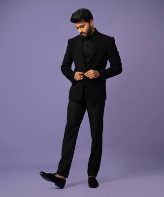 Coal black pintucks suit set 1