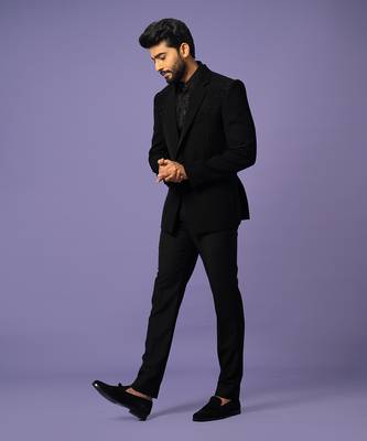 Coal black pintucks suit set 2