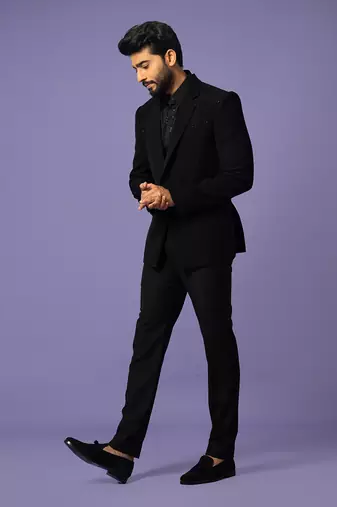 Coal black pintucks suit set