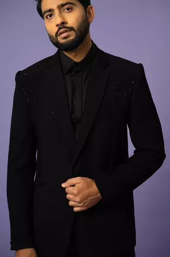 Coal black pintucks suit set