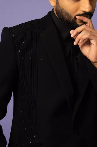 Coal black pintucks suit set
