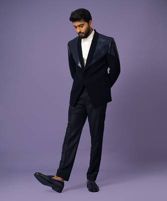 Navy shiny strips suit set 1
