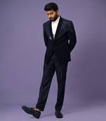 Navy shiny strips suit set