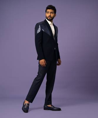 Navy shiny strips suit set 2