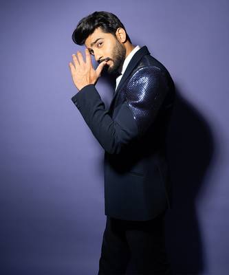 Navy shiny strips suit set 3