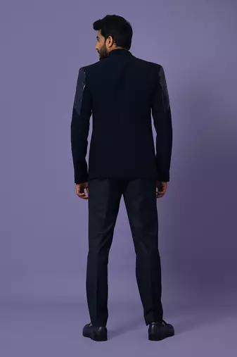 Navy shiny strips suit set