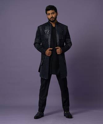 Murky blue layered open jacket 1