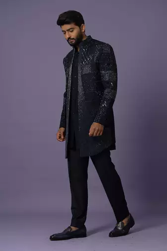 Murky blue layered open jacket