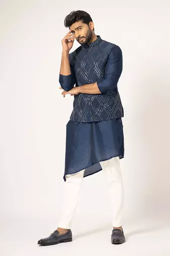 Asymmetric kurta & nehru jacket set