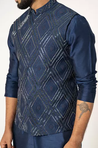 Asymmetric kurta & nehru jacket set