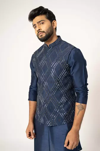 Asymmetric kurta & nehru jacket set