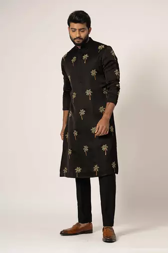Black tropical kurta set