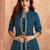 Teal blue embroidered chinnon silk jacket style lehanga dress for wedding party