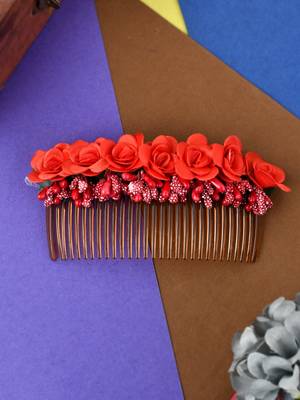 Red floral handcrafed hair accessory 1