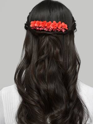 Red floral handcrafed hair accessory 2