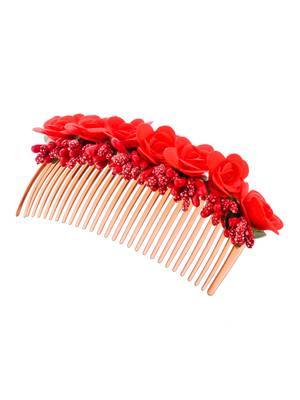 Red floral handcrafed hair accessory 3