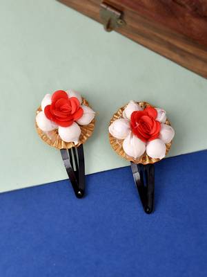 Set of 2 red floral tic tac hair clip 1