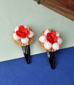 Set of 2 red floral tic tac hair clip
