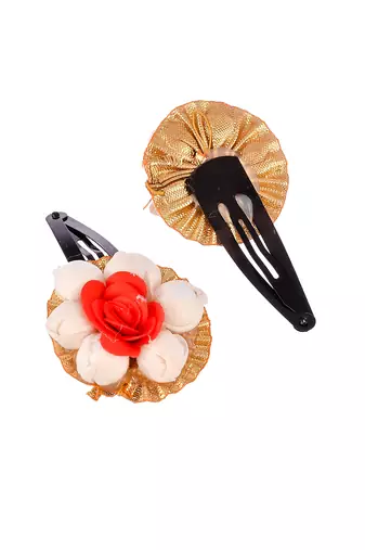 Set of 2 red floral tic tac hair clip
