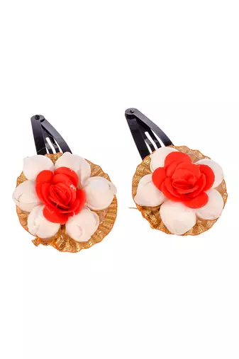 Set of 2 red floral tic tac hair clip