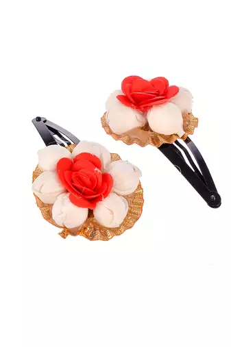 Set of 2 red floral tic tac hair clip