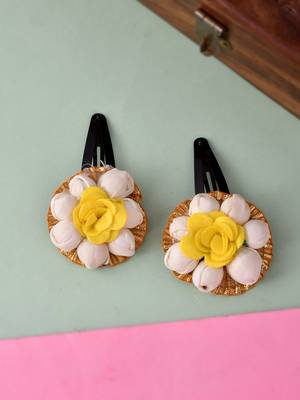 Set of 2 yellow floral tic tac hair clip 1