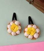 Set of 2 yellow floral tic tac hair clip